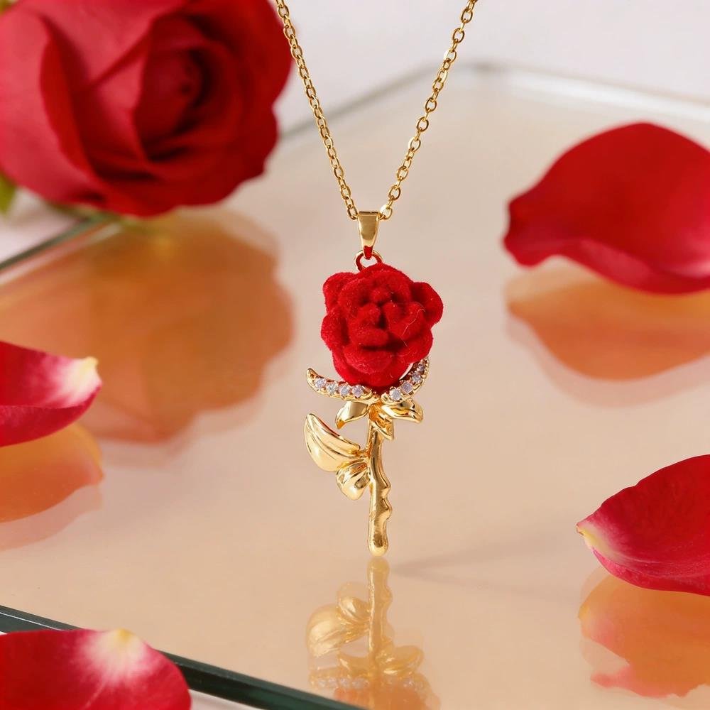 Birth Flower Necklace - Женское ожерелье с розой и французским