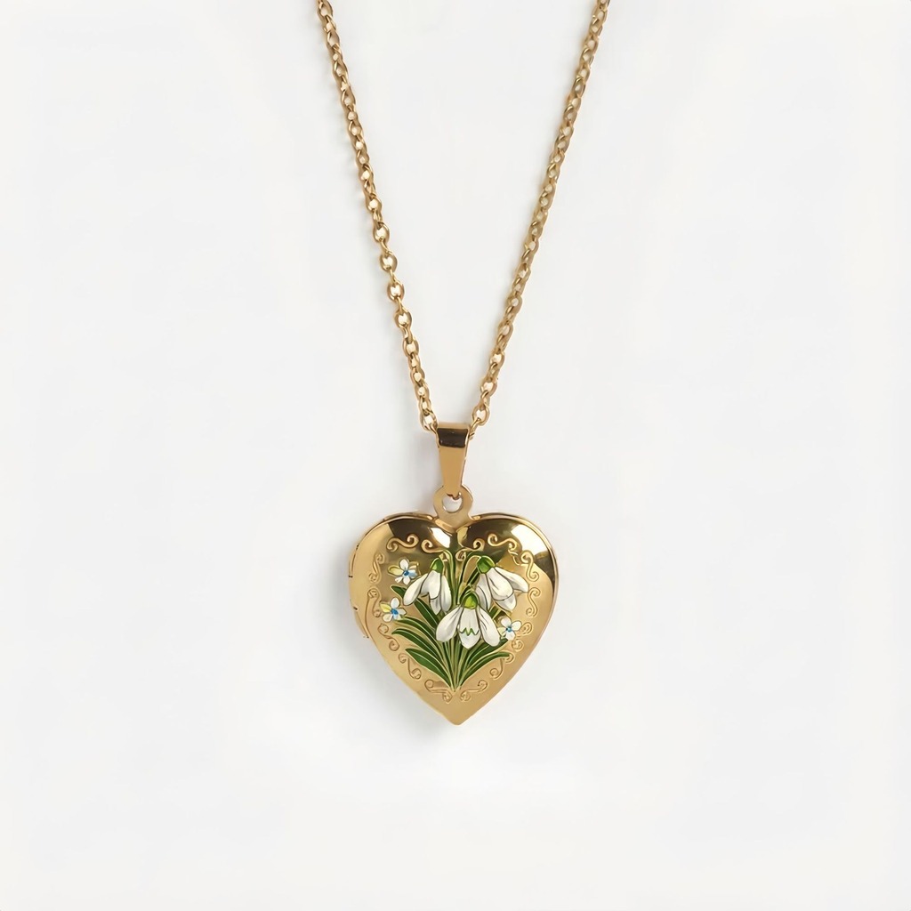 Birth Flower Necklace - Кулон в форме сердца, изящное женское